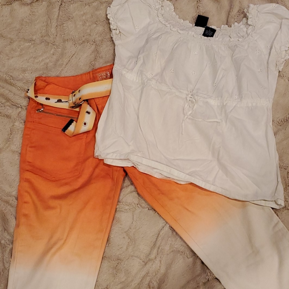 Crest Jeans 3/4 Length Orange and White  Z001